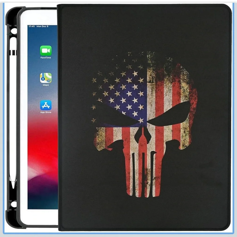 Patriotic Black Tablet Cover with Skull Design
